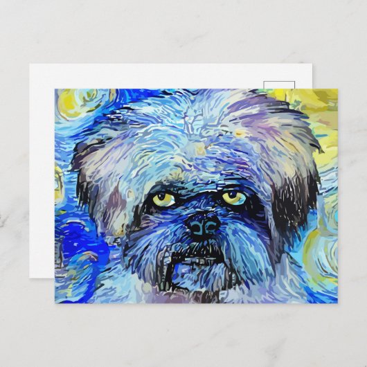 Starry Night Grumpy Terrier Dog Portrait Postkarte (Vorne/Hinten)
