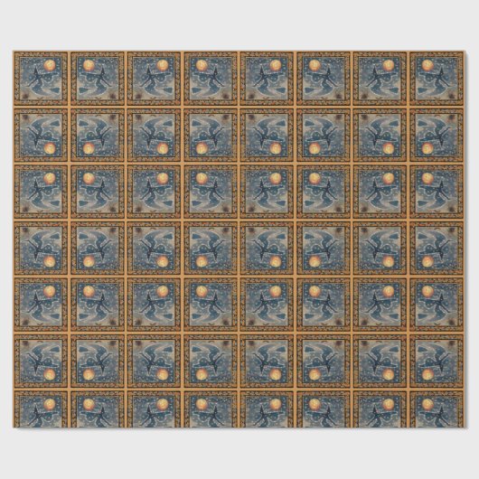 Starry Night Hexe mit Fall Border Halloween Geschenkpapier (Flach)