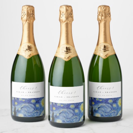 Starry Night Hochzeit Sparkling Weinkeller Schaumweinetikett (Flaschen)