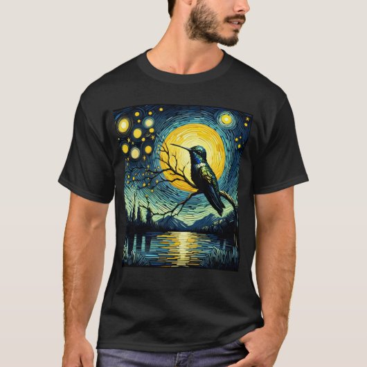 Starry Night Hummingbird Van Gogh Bird Lover T-Shirt (Vorderseite)