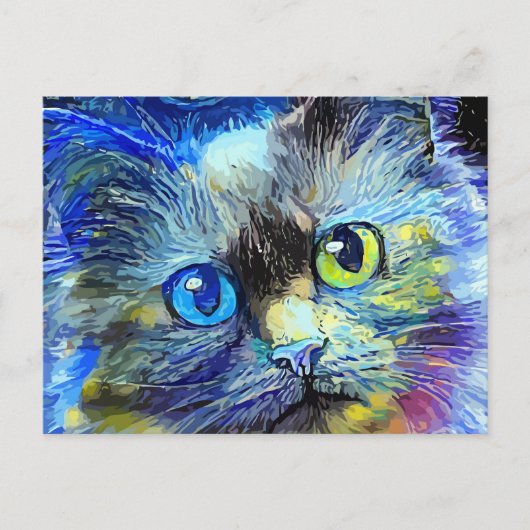 Starry Night Impressionist Tabby Cat Portrait Postkarte (Vorderseite)