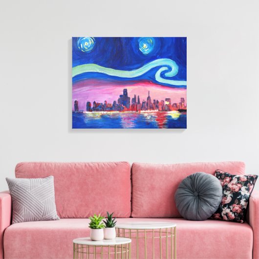 Starry night in Chicago - Van Gogh Inspiration Leinwanddruck (Insitu (Wohnzimmer))