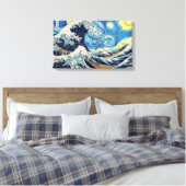 "Starry Night in Famous Waves" Canvas Print mit b Leinwanddruck (Insitu (Schlafzimmer))