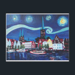 Starry Night in Luebeck Germany Postkarte<br><div class="desc">Van Gogh inspired painting of starry night ofer Luebeck in Germany.</div>