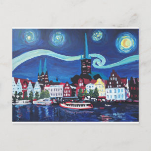 Starry Night in Luebeck Germany Postkarte