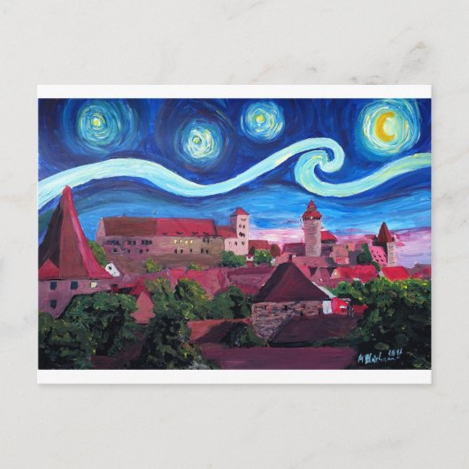 Starry Night in Nürnberg Deutschland mit Schloss Postkarte (Vorderseite)