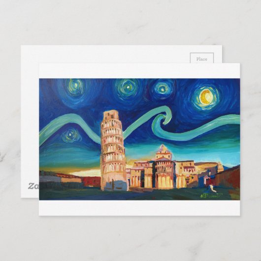 Starry Night in Pisa mit Schiefer Tower Postkarte (Vorne/Hinten)