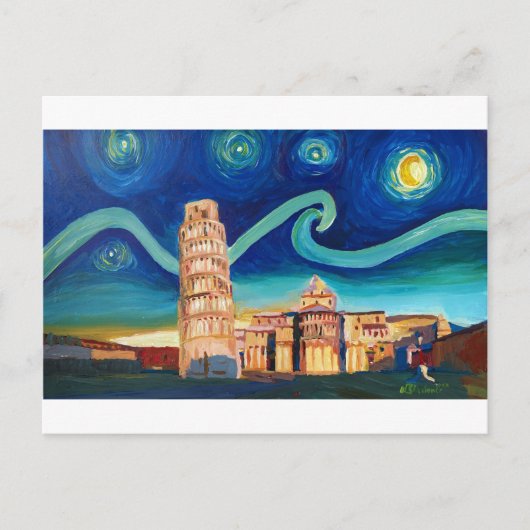 Starry Night in Pisa mit Schiefer Tower Postkarte (Vorderseite)