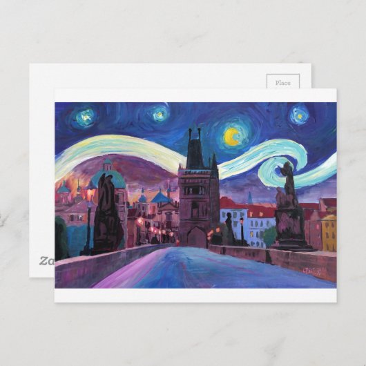 Starry Night in Prag mit Carlsbridge Postkarte (Vorne/Hinten)