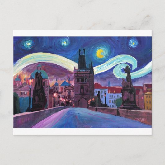 Starry Night in Prag mit Carlsbridge Postkarte (Vorderseite)