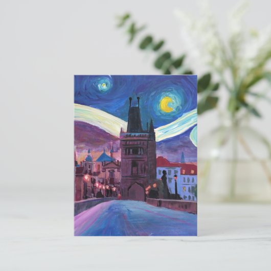 Starry Night in Prag mit Carlsbridge Postkarte (Stehend Vorderseite)