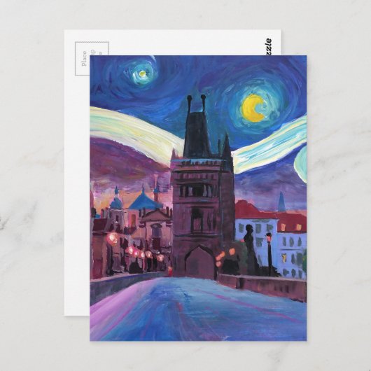 Starry Night in Prag mit Carlsbridge Postkarte (Vorne/Hinten)