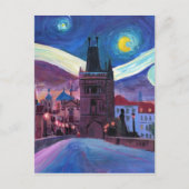 Starry Night in Prag mit Carlsbridge Postkarte (Vorderseite)