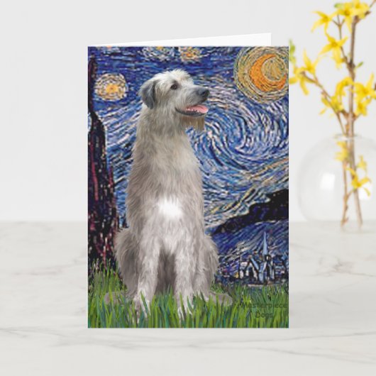 Starry Night - Irish Wolfhound Karte (Gelbe Blume)