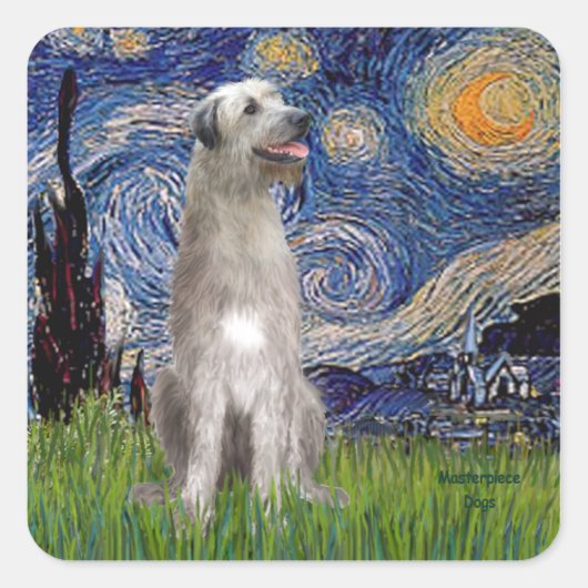Starry Night - Irish Wolfhound Quadratischer Aufkleber (Vorderseite)