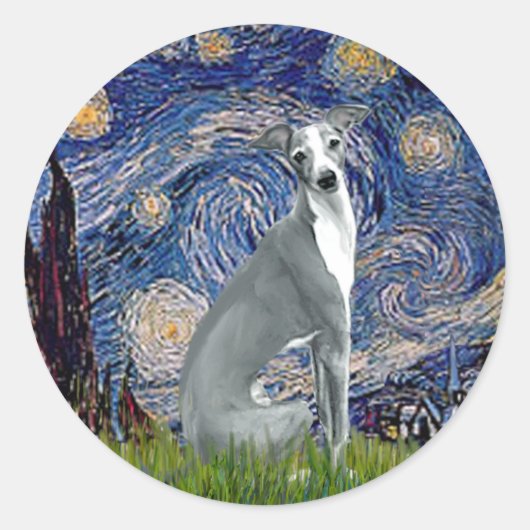 Starry Night-Italian Greyhound 4 (sit) Runder Aufkleber (Vorderseite)