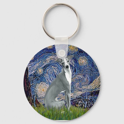 Starry Night-Italian Greyhound 4 (sit) Schlüsselanhänger (Vorderseite)