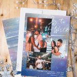 Starry Night Joto the World 3 Foto Collage Feiertagskarte<br><div class="desc">Erstellen Sie Ihre eigene 3-Foto-Collage-Urlaubskarte mit Joy to the World-Handschrift auf einem sternenstarken Nachthintergrund. Die Pinselstriche in Aquarellfarben in den Farbtönen lila Indigoviolett und Grau, mit Sternen, Starlight und Goldstaub. Joy to the World ist in der modernen Skriptkalligraphie geschrieben, die Sie in jede beliebige Farbe ändern können, um Ihr Foto...</div>