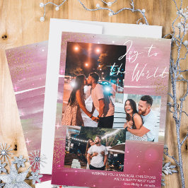 Starry Night Joto the World 3 Foto Collage Red Feiertagskarte