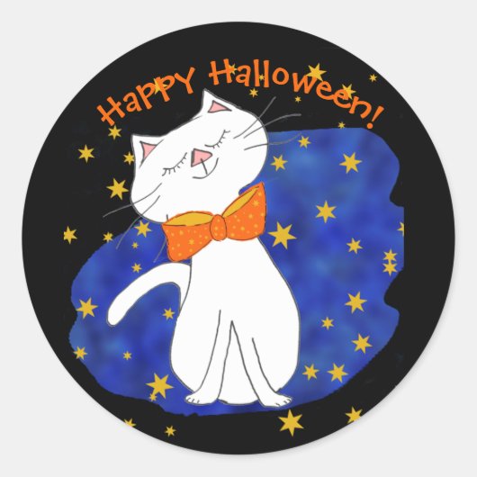 Starry Night Kitty Cat Halloween Runder Aufkleber (Vorderseite)
