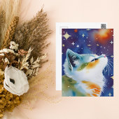 Starry Night Kitty Watercolor Postcard Postkarte