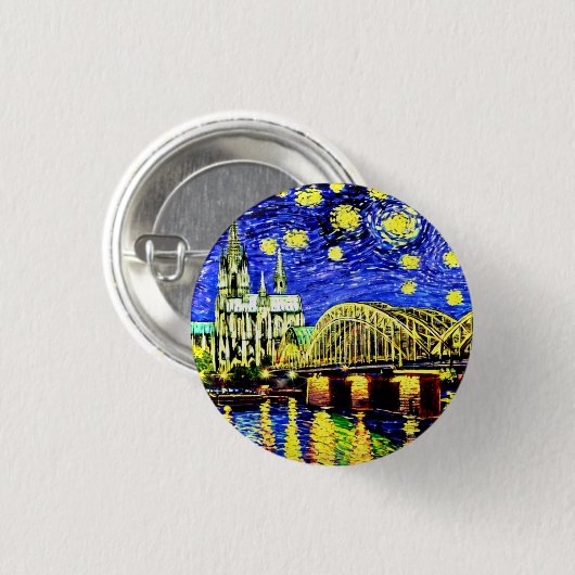 Starry Night Köln Dom Deutschland Button (Vorne & Hinten)