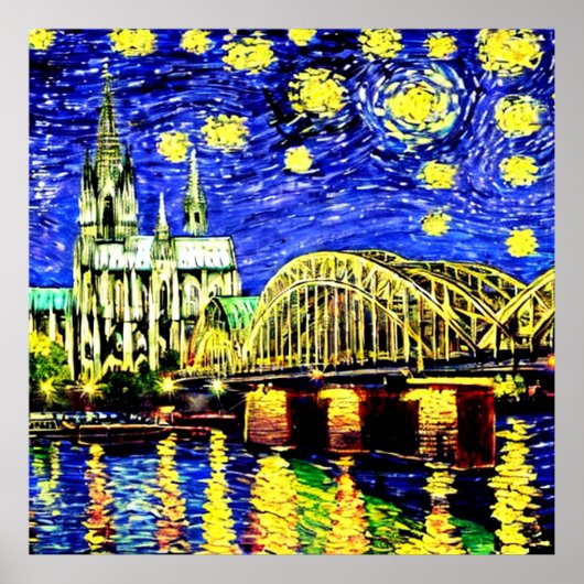 Starry Night Köln Dom Deutschland Poster (Vorne)
