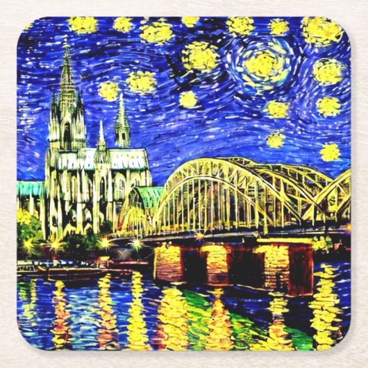 Starry Night Köln Dom Deutschland Rechteckiger Pappuntersetzer (Vorderseite)