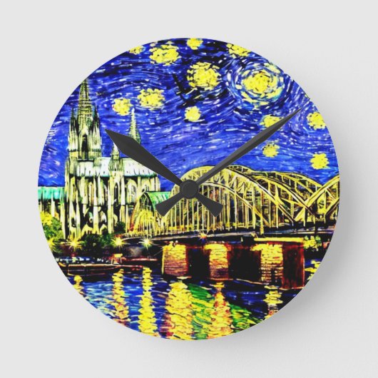 Starry Night Köln Dom Deutschland Runde Wanduhr (Vorderseite)