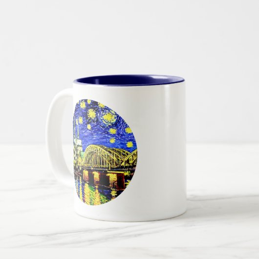 Starry Night Köln Dom Deutschland Zweifarbige Tasse (Vorderseite Links)