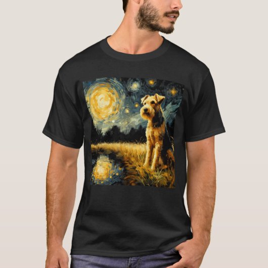 Starry Night Lakeland Terrier Dog Van Gogh Lover T-Shirt (Vorderseite)