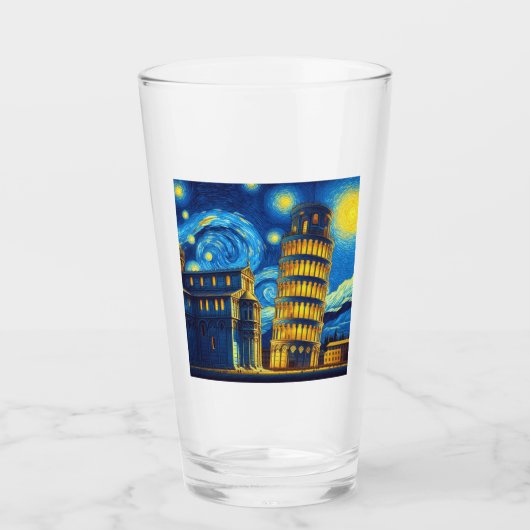 Starry Night Leaning Tower von Pisa Italien Glas (Vorderseite)