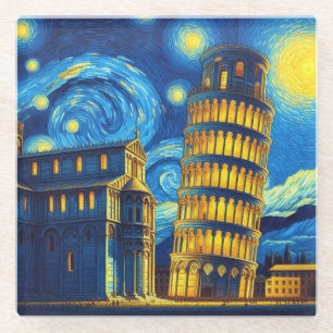 Starry Night Leaning Tower von Pisa Italien Glasuntersetzer