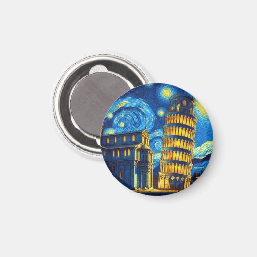 Starry Night Leaning Tower von Pisa Italien Magnet (Vorderseite/Rückseite)