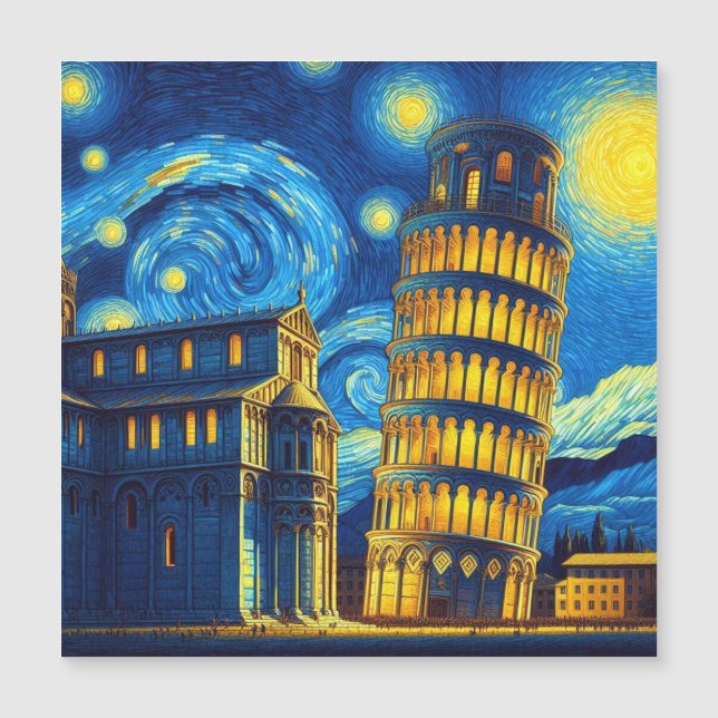 Starry Night Leaning Tower von Pisa Italien Magnetkarte (Vorderseite)