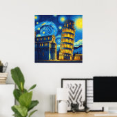 Starry Night Leaning Tower von Pisa Italien Poster (Heimbüro)