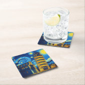 Starry Night Leaning Tower von Pisa Italien Rechteckiger Pappuntersetzer (Vor Ort)