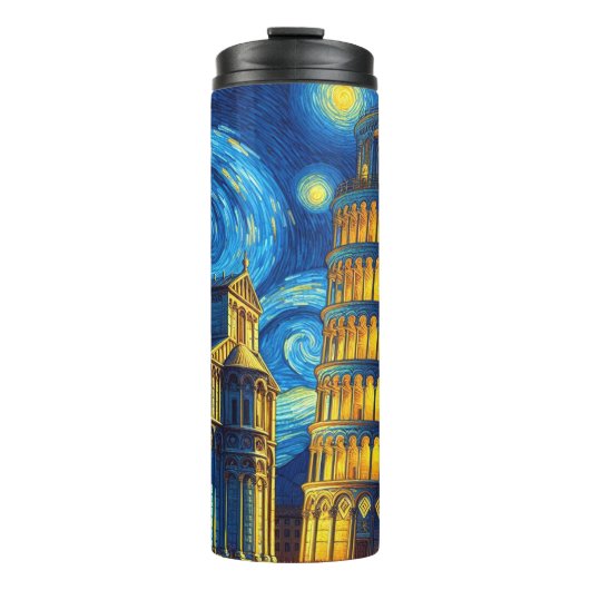Starry Night Leaning Tower von Pisa Italien Thermosbecher (Vorderseite)