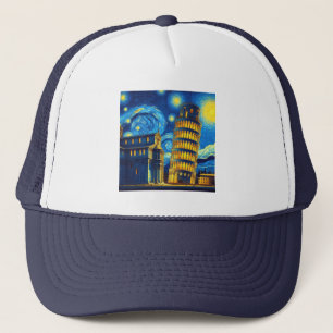 Starry Night Leaning Tower von Pisa Italien Truckerkappe