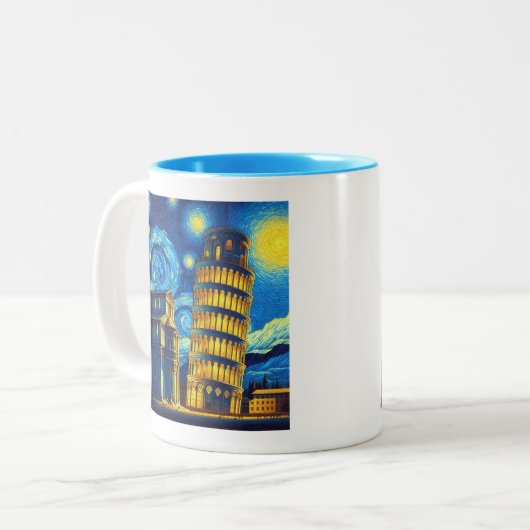 Starry Night Leaning Tower von Pisa Italien Zweifarbige Tasse (Vorderseite Links)