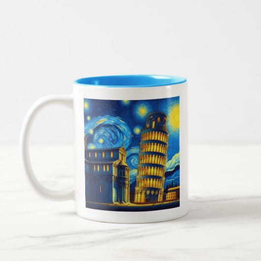Starry Night Leaning Tower von Pisa Italien Zweifarbige Tasse (Links)