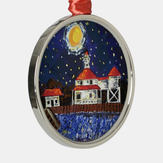 Starry Night Light House Silbernes Ornament (Rechts)