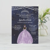 Starry Night Lila Lilac Dress Silver Quinceañera Einladung (Stehend Vorderseite)