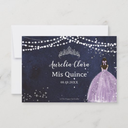 Starry Night Lila Lilac Dress Silver Quinceañera RSVP Karte (Rückseite)