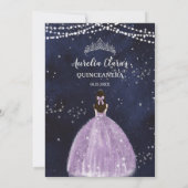 Starry Night Lila Lilac Gown Silver Quinceañera Save The Date (Rückseite)