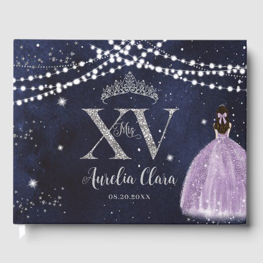 Starry Night Lila Lilac Quinceañera Geburtstag Gästebuch (Vorderseite)