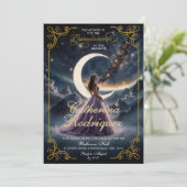 Starry Night Lila Quinceañera Einladung (Stehend Vorderseite)