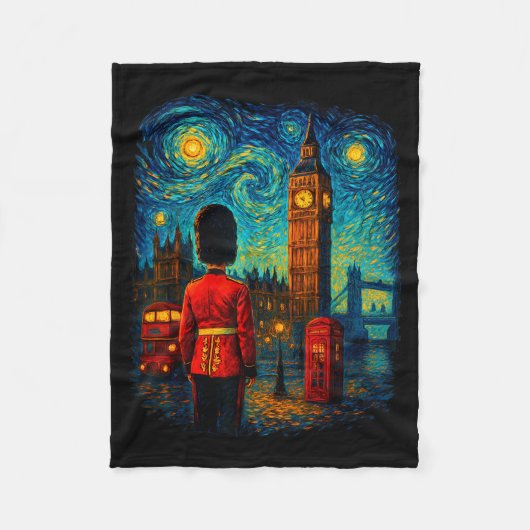 Starry Night London Red Telephone Box Queen's Guar Fleecedecke (Vorderseite)