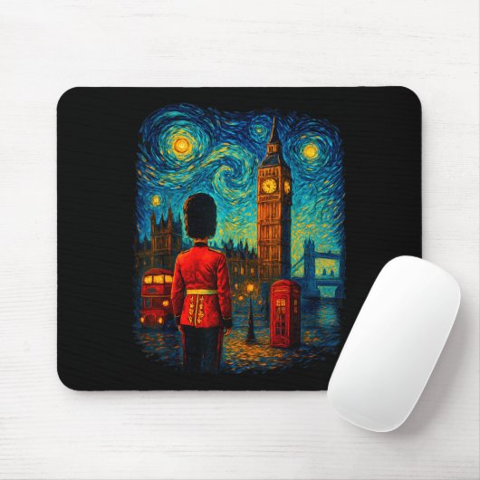 Starry Night London Red Telephone Box Queen's Guar Mousepad (Mit Mouse)