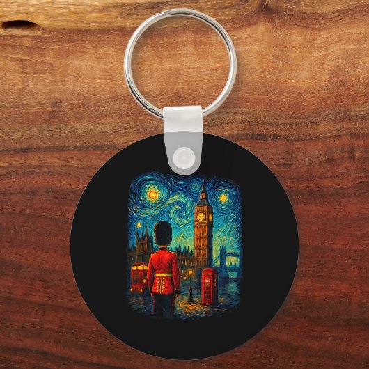 Starry Night London Red Telephone Box Queen's Guar Schlüsselanhänger (Vorderseite)